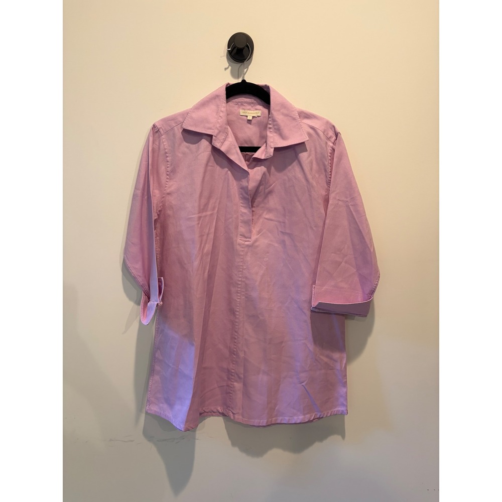 Ann Mashburn Pink Cotton Oxford Popover Tunic Shirt Womens Large 3/4 Sleeve